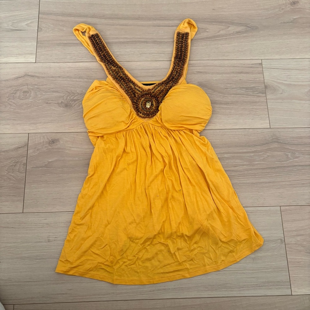I.N. San Francisco Yellow Beaded Top Y2K